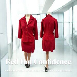 Break-in Loose,Jacket+Skirts Suit,Size 8,Red,Long Sleeve,Buttons,Knee Length.!
